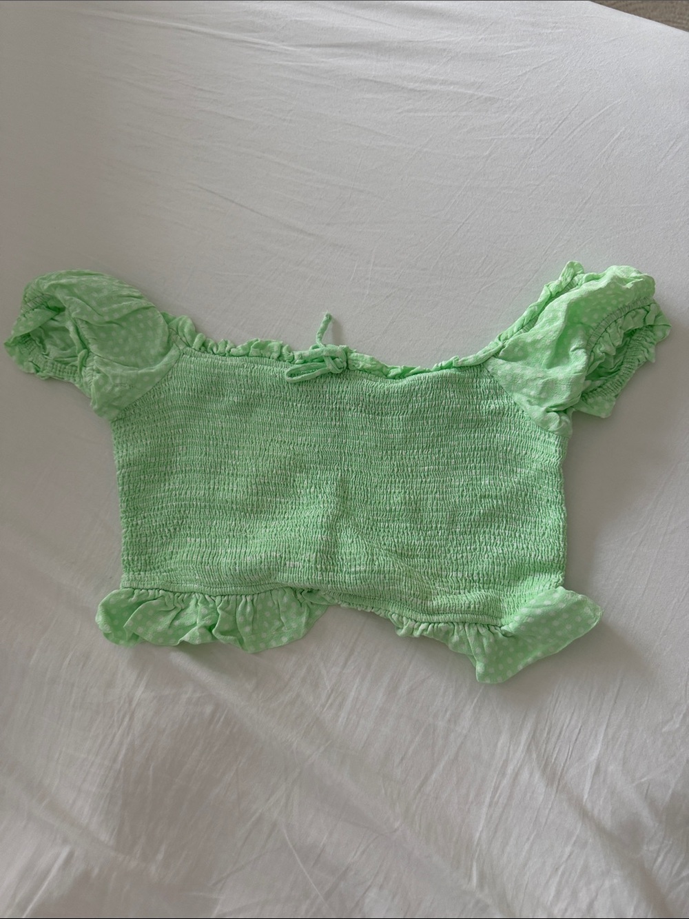 Zara Light Green Smocked Off-Shoulder Crop Top